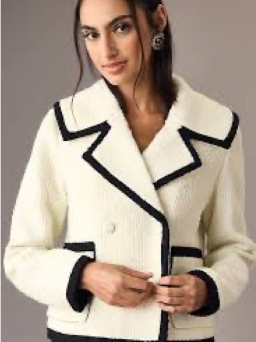 Avec Les Filles from Anthropologie Women's Cream Bouclé Jacket with Black Trim L